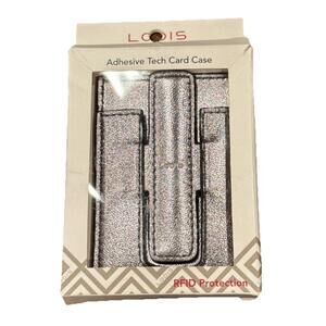LODIS Adhesive Tech Card Case Phone Stand Silver NEW Leather RFID Protection